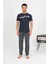 Erkek Pamuk Kısa Kol Pijama Takım Lacivert 1