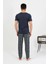 Erkek Pamuk Kısa Kol Pijama Takım Lacivert 5