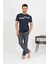 Erkek Pamuk Kısa Kol Pijama Takım Lacivert 6