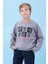 Erkek Çocuk Bisiklet Yaka Mevsimlik Baskılı Sweatshirt Gri 1