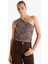 Slim Fit Dar Kesim Leopar Desenli Tek Omuzlu Tül Bluz G2546AX25WN 3