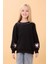 Kız Çocuk Baskılı Bisiklet Yaka Mevsimlik Sweatshirt Siyah 1