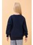 Kız Çocuk Baskılı Bisiklet Yaka Mevsimlik Sweatshirt Lacivert 5