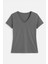 Kadın V Yaka Kısa Kollu Düz T-Shirt 5
