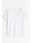 Kadın V Yaka Kısa Kollu Düz T-Shirt 5