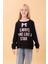 Kız Çocuk Baskılı Bisiklet Yaka Mevsimlik Sweatshirt Siyah 1