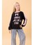Kız Çocuk Baskılı Bisiklet Yaka Mevsimlik Sweatshirt Siyah 2