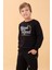 Erkek ve Kız Çocuk Okul Baskılı Bisiklet Yaka Mevsimlik Sweatshirt Siyah 1