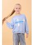 Kız Çocuk Oversize Santorini Baskılı Mevsimlik Sweatshirt Mavi 2
