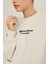 Ekru Bisiklet Yaka Baskılı Oversize Sweatshirt 3
