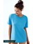 Kadın Kısa Kollu Rahat Kalıp %100 Pamuk T-Shirt Mavi Renk 1