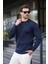 Lacivert Bisiklet Yaka Çizgili Uzun Kollu Kazak E7273 2