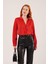 Saten Crop Model Kırmızı Gömlek 2