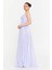 Kadın Straplez Şifon Maxi Boy Abiye Elbise 7066 Lila 2
