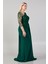Kadın Omuz Detaylı Derin Yırtmaçlı Abiye Elbise 23624 Zümrüt 2