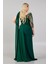Kadın Omuz Detaylı Derin Yırtmaçlı Abiye Elbise 23624 Zümrüt 4