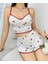 Arias Closet Pamuklu Beyaz Üstüne Kırmızı Gül Desen Fitilli Askılı Şortlu Pijama Takımı 1