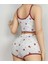 Arias Closet Pamuklu Beyaz Üstüne Kırmızı Gül Desen Fitilli Askılı Şortlu Pijama Takımı 2