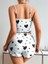 Arias Closet Pamuklu Beyaz Üstüne Siyah Kalp Desen Fitilli Askılı Şortlu Pijama Takımı 2