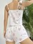 Arias Closet Pamuklu Beyaz Üstüne Çiçek Desen Fırfır Askılı Şortlu Pijama Takımı 3