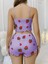 Arias Closet Pamuklu Lila Üstüne Çilek Desen Fitilli Askılı Şortlu Pijama Takımı 3