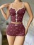 Arias Closet Pamuklu Kahverengi Üstüne Beyaz Kalp Desen Fitilli Askılı Şortlu Pijama Takımı 2