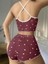 Arias Closet Pamuklu Kahverengi Üstüne Beyaz Kalp Desen Fitilli Askılı Şortlu Pijama Takımı 3