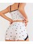 Arias Closet Pamuklu Beyaz Üstüne Siyah Kalp Desen Fitilli Askılı Şortlu Pijama Takımı 2