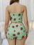 Arias Closet Pamuklu Yeşil Üstüne Çilek Desen Fitilli Askılı Şortlu Pijama Takımı 3
