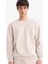 Boxy Fit Bisiklet Yaka Basic Düz Pike Taş Erkek Sweatshirt E1519AX/BG766 1