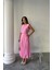 Keten Kolsuz Bluz - Maxi Etek Takım - Pembe 4