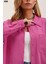 Tek Cepli Oversize Keten Gömlek - Afuşya 4