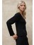 Kadın Düğmeli V Yaka Bele Oturan Triko Hırka Black 5