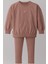 Kız Çocuk Pudra Pembe Kalp Detaylı Sweatshirt ve Tayt Takım - Rahat Günlük Kombin 1