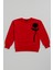 Kız Çocuk Kırmızı Pamuklu Sweatshirt - 3D Gül Aplikeli 1