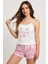 Renkli Kedi Desenli Askılı Şortlu Kadın Pijama Takımı 1