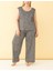 %100 Pamuklu Penye Kumaş Gri Büyük Beden Rahat Sıfır Kol Pijama Takımı 1