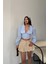 Crop Poplin Gömlek Yaka Kenar Dantel Detaylı - Bebe Mavi 1
