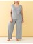 %100 Pamuklu Penye Kumaş Gri Büyük Beden Rahat Sıfır Kol Pijama Takımı 1