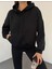 Siyah Modal Kumaş Kapüşonlu Sweatshirt ve Bol Paça Pantolon Alt Üst Takım - Normal ve Büyük Beden 2