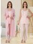 Dvina Effortt Lohusa Sabahlıklı Çizgili Pijama Takımı Pembe - 4094 1
