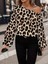 Aknbutik Kadın Uzun Kollu Tek Omuzu Açık Tokalı Leopar Desenli Modal Bluz 3