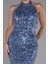 Halter Yaka Midi Taşlı Abiye Elbise ABK2437 3
