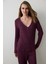 Bordo Cozy Time V Yaka Uzun Kollu Pijama Takımı 2
