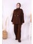 Kolları Fırfırlı Hırka ve Pantolon Takım 17026 Kahverengi 1