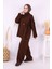 Kolları Fırfırlı Hırka ve Pantolon Takım 17026 Kahverengi 2