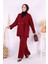 Kolları Fırfırlı Hırka ve Pantolon Takım 17026 Bordo 2