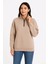 Üç Iplik Dık Yaka Yarım Fermuarlı Sweatshirt - Bej 1