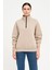Üç Iplik Dık Yaka Yarım Fermuarlı Sweatshirt - Bej 4