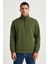 Erkek Dik Yaka Sweatshirt Dik Yaka Yarım Fermuarlı 3 Iplik Şardonlu Pamuk Kumaş - Haki 2